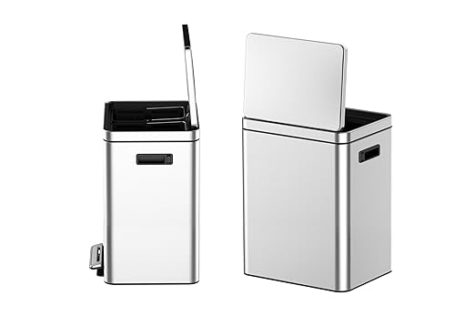 Dual Compartment Trash Can - 2 X 4.7 Gal (2 x 18L) Stainless Steel Trash Can, Double Sorting Bin with Soft Close Lids, Removable Inner Bucket, Step-on Recycling for Kitchen Home Office