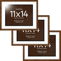 Homeforia 11x14 Diploma Frame Brown Wood, High End Dark Oak 11 x 14 Certificate Frames with Mat 8.5x11, 14x11 Document Matted Frame, Walnut Wooden Graduation Frames, Tempered Glass, Wall Kit, Set of 3