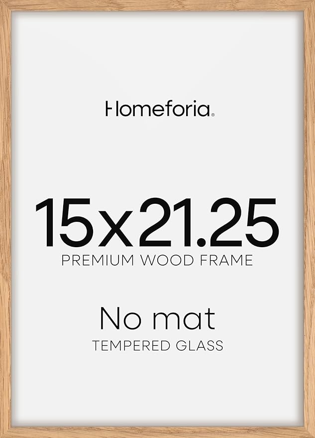 Homeforia 15x21.25 Puzzle Frame Wooden, High End Natural Oak 15 x 21.25 Picture Frames Light Wood without Mat, 21.25x15 Poster Frame for Wall, 15by21.25 Thin Frames, Tempered Glass, Wall Kit, Set of 1