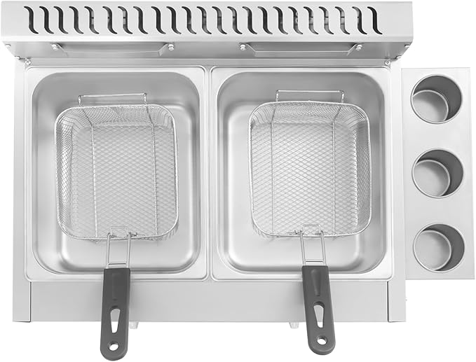 Commercial Dual Tank Deep Fryer, 2 x 6.34 Qt Stainless Steel Electric Fryer with Independent Temperature Control, Fast Heating Large Capacity for Restaurant Fast Food Stall Snack Shop