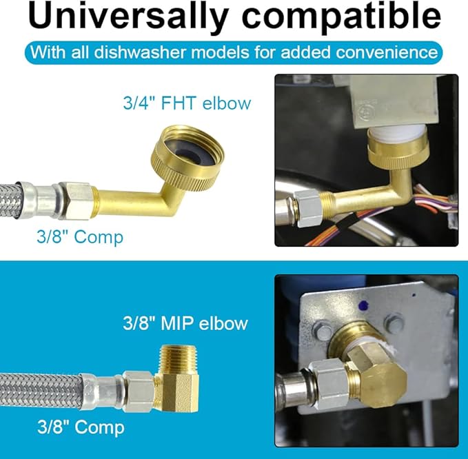 Universal Dishwasher Installation Kit,8 Ft Stainless Steel Dishwasher Hose,Burst Proof Water Supply Line with 3/8" Compression Connections