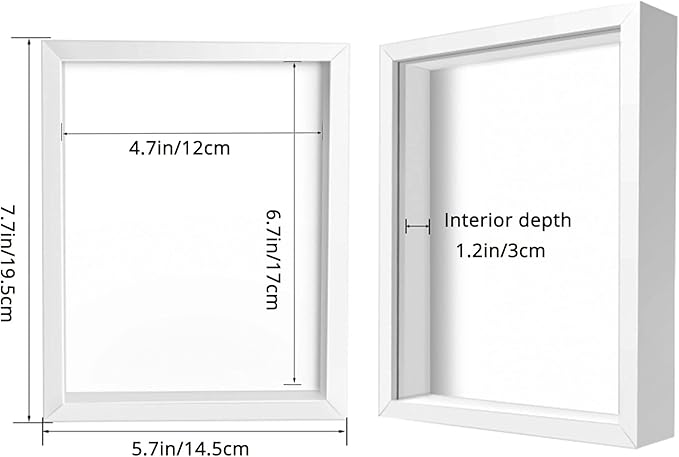 5x7 Shadow Box Frame Display Case, Wood with Plexiglass, Display Case Box for Memorabilia, Medal, Crafts,Tickets and Photos, Picture Frame for Wall and Tabletop (White, 5x7)