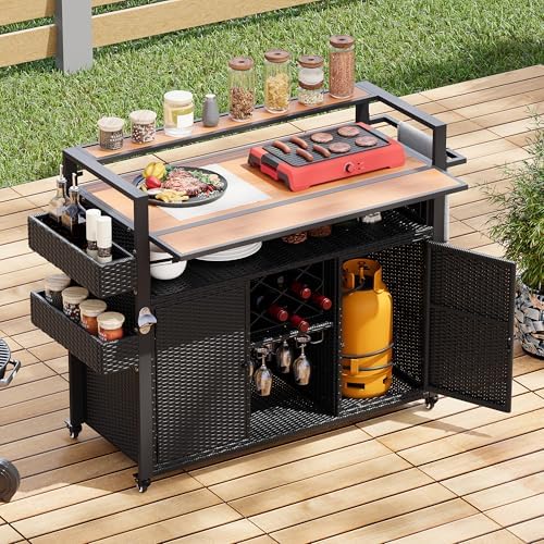 Outdoor Grill Cart Prep Station, Double Tabletop Kitchen Island