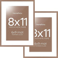 Homeforia 8x11 Picture Frame Mocha, High End Metal 8 x 11 Poster Frames with Mat 6 by 9 for Photo, 11x8 Frame Matted to 6x9 inch Print, 8by11 Wall or Tabletop Frames, Tempered Glass, Wall Kit, Set of 2