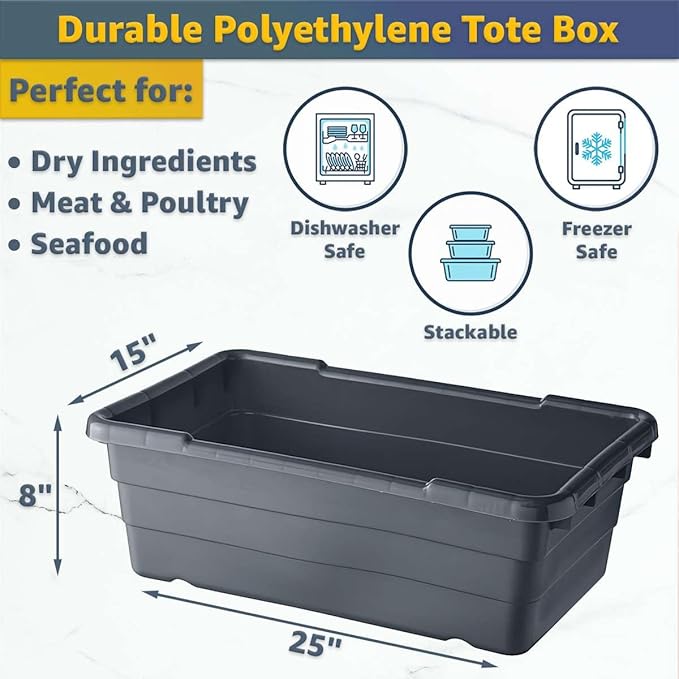 19"x26"x69" Mobile Aluminum Lug Rack with 6 Grey Meat Lugs/Tote Boxes - NSF Heavy-Duty Commercial Portable Storage Cart with 5" Casters, 400 lb., Food Prep and Dishroom Durable Utility Rack
