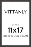 Vittanly 11x17 Picture Frame, Solid Wood Frame with Plexiglass, Includes 8x12 Mat, Wall Hanging for Photos, Home Decor, Black, 1 Pack