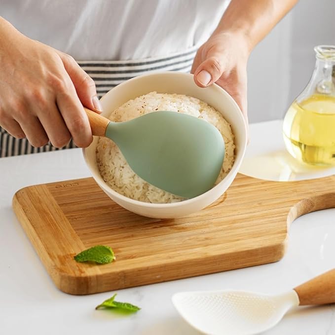 White Standing Silicone Rice Spoon Paddle, Household Rice Shovel Heat Resistant Anti-scalding Rice Scooper, Rice and Potato Servers, Serving Spoons