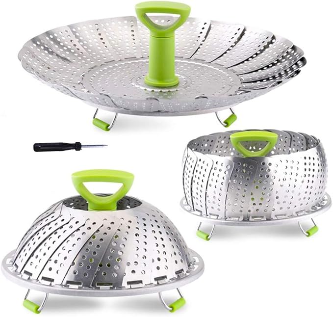 Vegetable Steamer Basket, Stainless Steel Folding Steamer Basket Insert for Veggie Fish Seafood Cooking, Expandable to Fit Various Size Pot (7.1" to 11" Triangle)