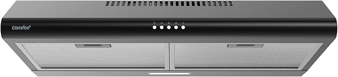 Comfee' Range Hood 30 inch, Under Cabinet Ducted/Ductless Convertible Slim Vent Hood, Durable Stainless Steel Kitchen Stove Hood, 3 Speed Exhaust Fan and 2 LED Lights Range Hood (Black)