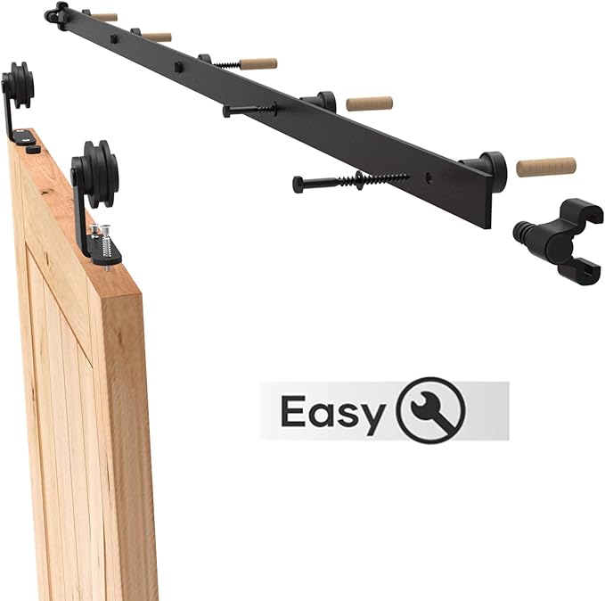 CCJH 8.2FT Sliding Barn Door Hardware Kit, Heavy Duty, Smoothly and Silently, Easy to Install, Fit 49.2" Width Single Door Panel, T-Shaped Style Black