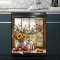 Country Rustic Window Sunflower Dishwasher Magnet Cover,23" x 17" Dishwasher Cover,Bless Our Home Magnetic Decal Vinyl Sticker Kitchen Decor Refrigerator Magnets Self Adhesive Wrap
