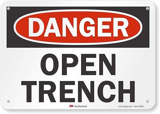 Smartsign U3-1885-RA_10X7 "Danger Open Trench " Reflective Recycled Aluminum Sign, 10" x 7"