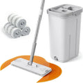Mop and Bucket Set with Wringer, Flat Mops for Floor Cleaning, 4 Washable Microfiber Pads, Quick Cleaning Mop Safe on Wood Floors, Vinyl, Tile, Baseboards and Walls