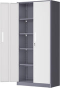 Greenvelly Metal Garage Storage Cabinet, Tall Steel Storage Cabinets with 2 Doors and 4 Adjustable Shelves, Metal Tool Cabinets, Locking File Cabinet for Home Office, Garage, School (Gray White)
