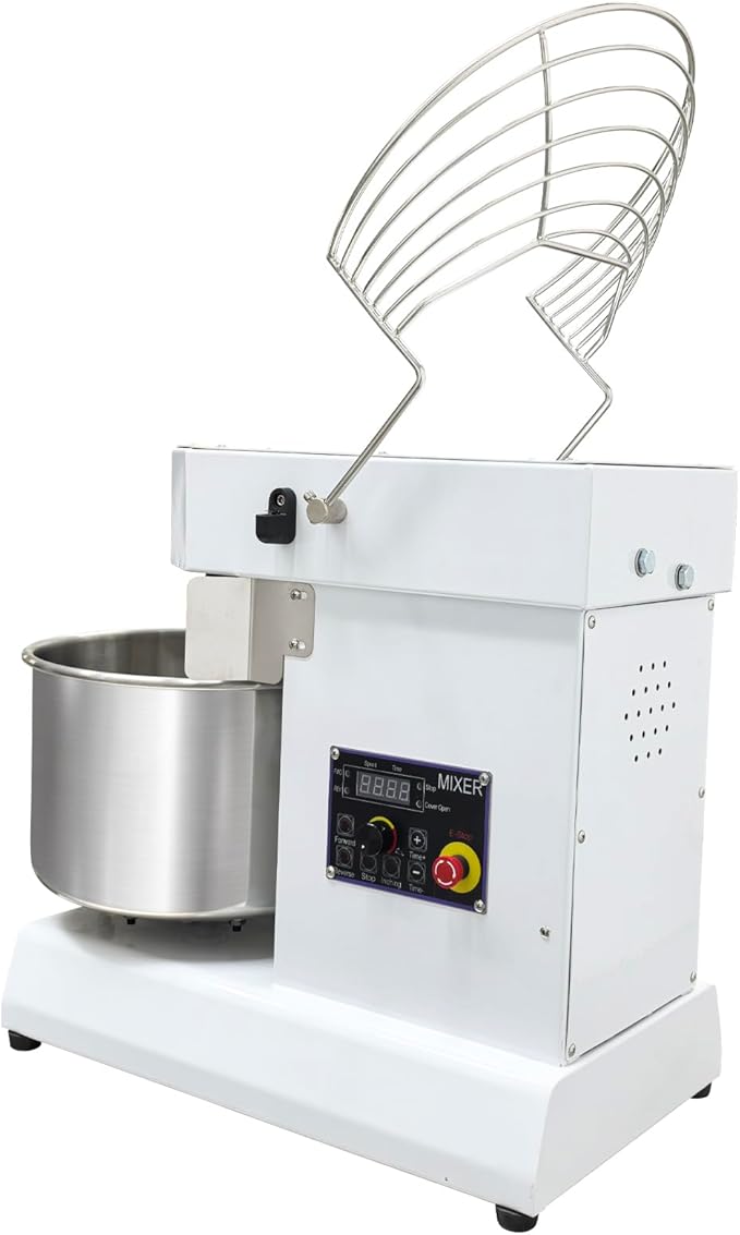 TECHTONGDA Commercial Sprial Dough Mixer with Double Action & Timer, 153-268 RPM Steplessly Variable Speed, 15L Stand Food Mixer, Dough Kneading Machine for Bakery, Pizzeria & Restaurant