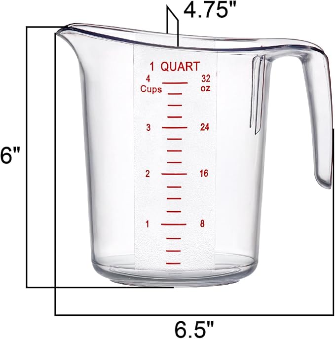 Amazing Abby - Melissa - 32-Ounce Plastic Measuring Pitcher (1-Pack), 4-Cup (1-Quart) Food-Grade Measuring Jug, Unbreakable, Stackable, Dishwasher-Safe, Great for Oil, Vinegar, Flour, and More
