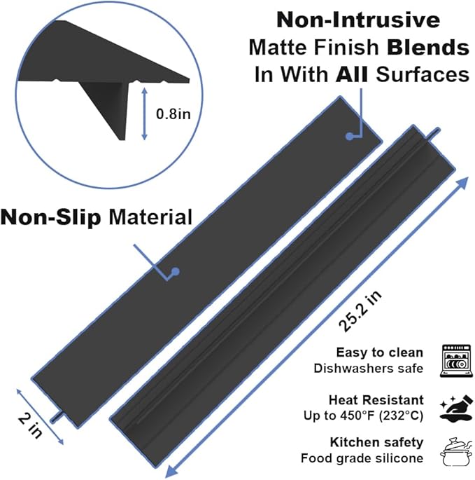 Gosmol Silicone Stove Gap Covers Folding,25 Inches Stove Gap Filler 2pcs,Kitchen Sealing Strip Between Electric Stove,Countertop,Oven Spacer Black
