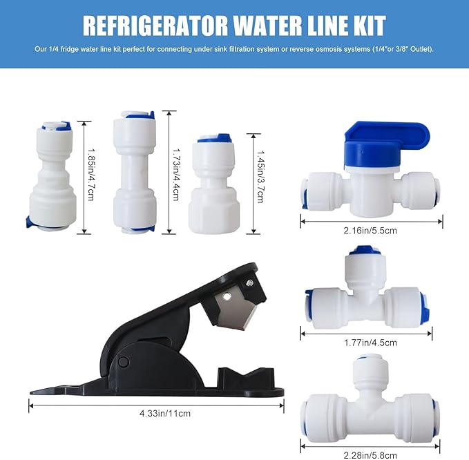 Refrigerator Water Line Kit Connection and 1/4 Compression Ice Maker Installation Kit,1/4" OD Tubing with Quick Connect Universal for GE LG Whirlpool Samsung Frigidaire
