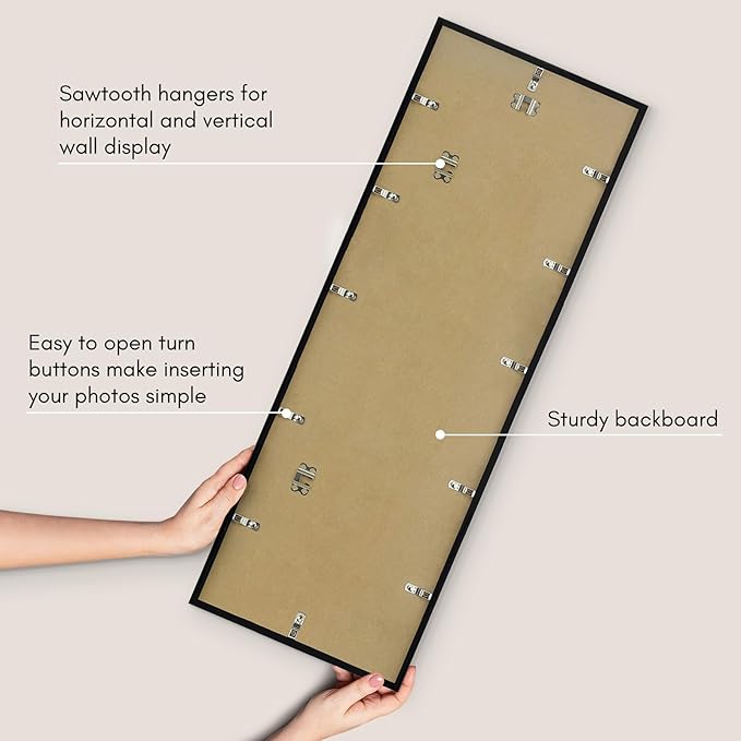 Americanflat 12x36 Picture Frame with Polished Plexiglass - Streamline Collection - Thin Border Picture Frame for Wall Display - Hanging Hardware Included - Black
