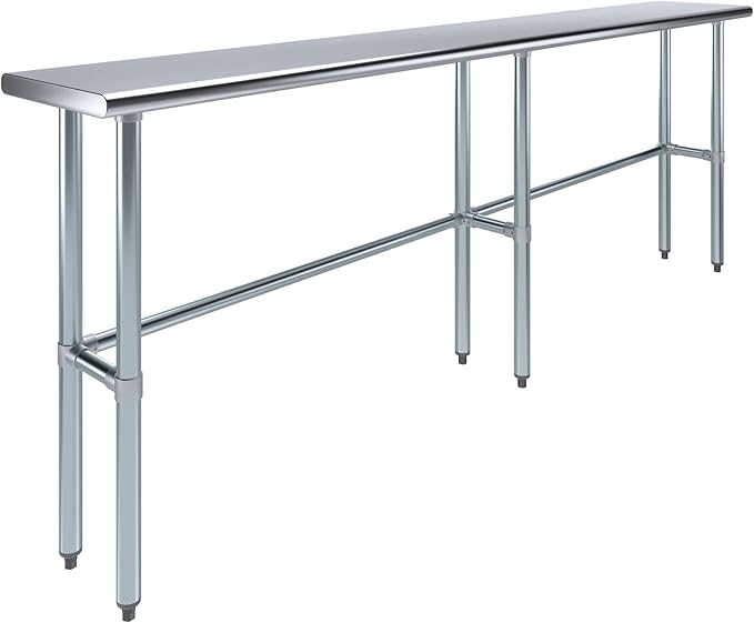 AmGood Stainless Steel Work Table Open Base | NSF Kitchen Island Food Prep | Laundry Garage Utility Bench (96" Long X 14" Deep)