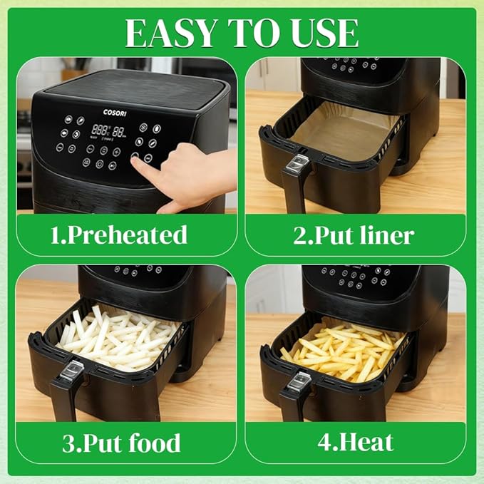 BYKITCHEN 300PCS Small Air Fryer Disposable Liners for 2 to 5QT Airfryer, Square Mini Air Fryer Parchment Paper Liners, Compatible with CHEFMAN 2 QT/ 4 QT, Cosori 2.1QT, Instant Pot Vortex 4Qt& More