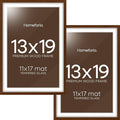Homeforia 13x19 Picture Frame Brown, High End Dark Oak 13x19 Wooden Frames with Mat 11x17, 13 x 19 Walnut Wood Poster Frame Matted to 11 by 17, 19x13 Hanging Frames, Tempered Glass, Wall Kit, Set of 2
