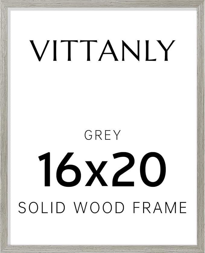 Vittanly 16x20 Picture Frame, Solid Wood Frame with Plexiglass, Includes 11x14 Mat, Wall Hanging for Photos, Home Decor, Grey, 1 Pack