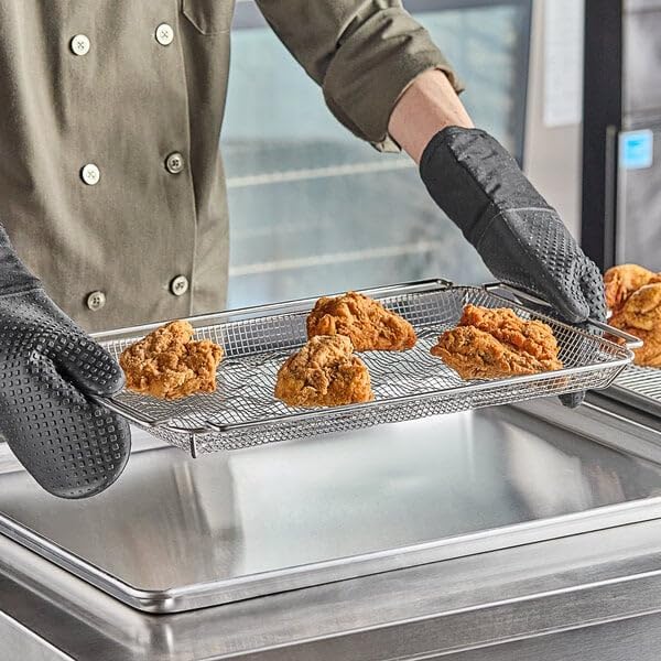 Wire Fry Basket for Half-Size Combi Ovens, 20 7/8" x 12 13/16", Stainless Steel, Rectangle, Four Handles