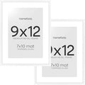 Homeforia 9x12 Picture Frame White, High End Metal 9 x 12 Poster Frames with Mat 7 by 10 inch Photo, 9by12 Frame Matted to 7x10 in Art, 12x9 Wall or Tabletop Frames, Tempered Glass, Wall Kit, Set of 2