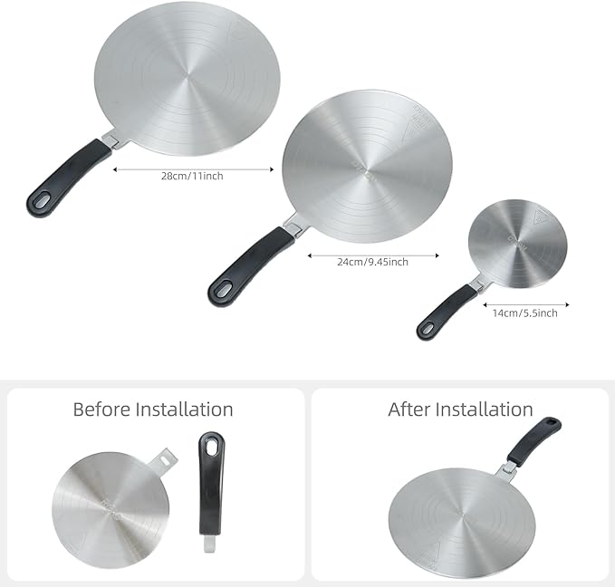9.45 Inch Stainless Steel Induction Plate Adapter, Cooktop Heat Diffuser with Detachable Handle,Fire Diffuser for Electric or Gas Stove
