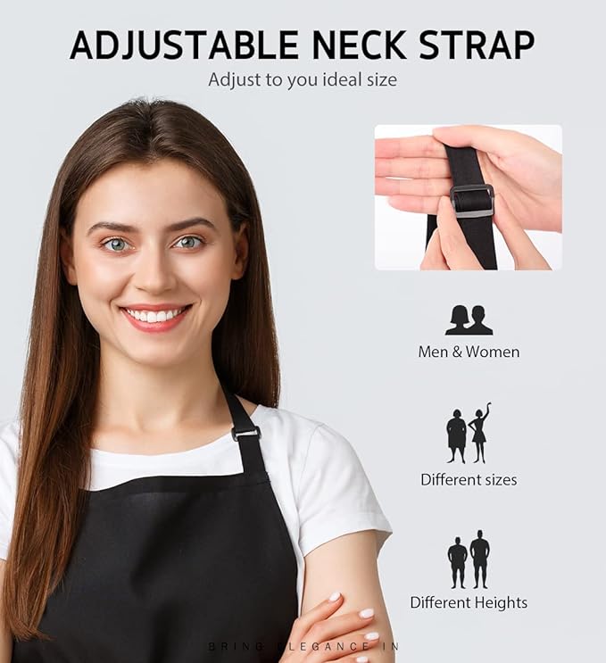 Syntus 12 Pack Bib Apron, Unisex Aprons Adjustable Waterdrop Resistant with 2 Pockets Cooking Kitchen Apron for Chef, BBQ Drawing Apron Bulk, Black