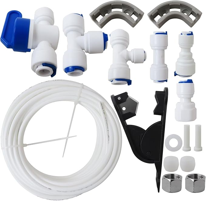 Refrigerator Water Line Kit Connection and 1/4 Compression Ice Maker Installation Kit,1/4" OD Tubing with Quick Connect Universal for GE LG Whirlpool Samsung Frigidaire