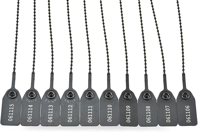 1000 Plastic Security Seals Tamper Evident Tags Self Locking Zip Ties Numbered Pull Tight Signage 250mm for Fire Extinguisher Truck (Black)