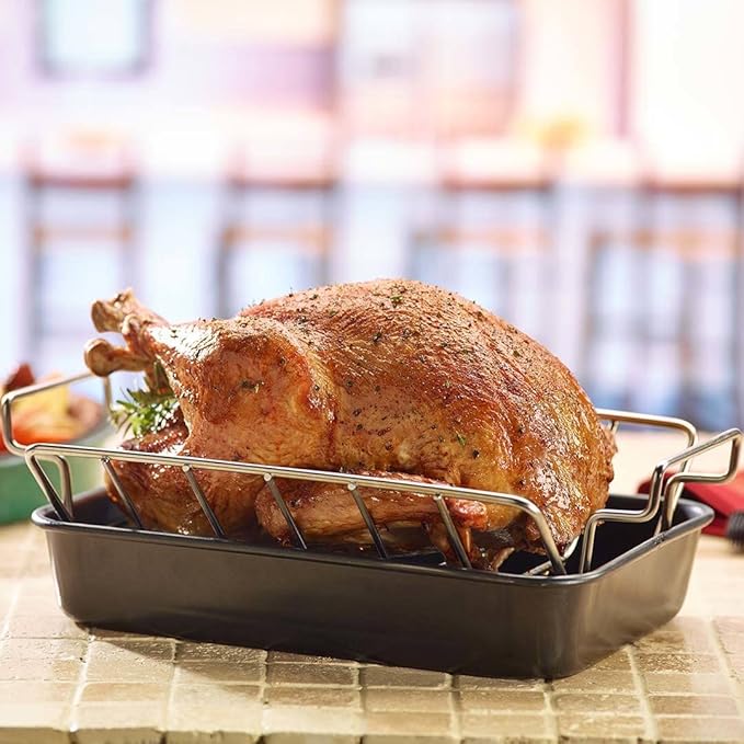 Rib Rack and Turkey Rack for Smoking and Grilling, Stainless Steel Dual-Purpose Roasting Rack for L/XL Big Green Egg, Kamado Joe, and Other 18" Grills