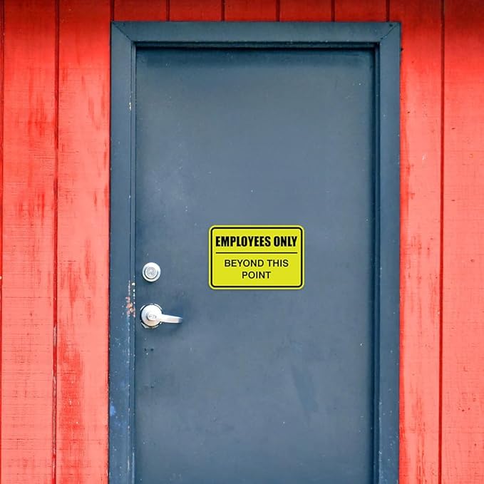 All Quality Classic Framed Employees Only Beyond This Point Wall or Door Sign | Easy to Install Business Signage - Small (Ivory-Dark Brown) 5 Pack
