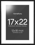Homeforia 17x22 Picture Frame Black Wood, High End Oak 17x22 Poster Frames with Mat 12x18 Photo, 17 x 22 Wooden Frame Matted to 12 by 18 Print, 22x17 Hanging Frames, Tempered Glass, Wall Kit, Set of 1