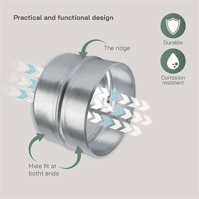 Vent Systems 6'' Inch Galvanized Steel Duct Connector - Round Ventilation Duct Extension - Metal Vent Coupler - Metal Hose Coupling - Galvanised Pipe Connector
