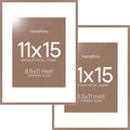 Homeforia 11x15 Picture Frame Mocha, High End Metal 11x15 Poster Frames with Mat for 8.5x11, 11 x 15 Mocha Frames Matted to 8.5 x 11 inch Photo, 11by15 Hanging Frames, Tempered Glass, Wall Kit, Set of 2