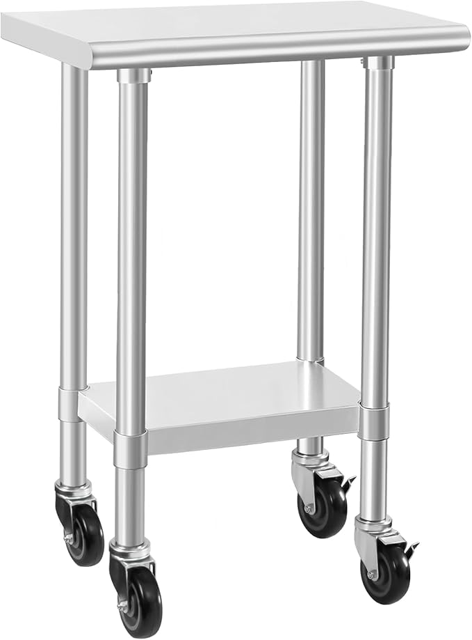 HARDURA Stainless Steel Commercial Table Prep & Work Table with Casters Heavy Duty Metal Table with Wheels NSF 430 14×24 Inches