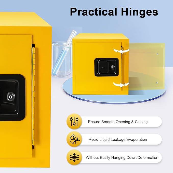 Safety Cabinet 2 Gallon Flammable Cabinet Explosion Proof Fireproof Hazardous Material Storage Box with Double-Lock for Commercial Industrial and Home Use (Yellow, 13 * 13 * 13in)