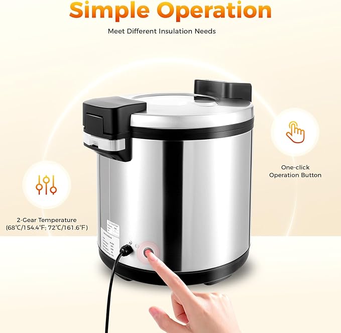 Commercial Rice Warmer, 100 Cup Electric Heavy Duty Food Warmer with Rice Spoon and Hinged Cover, Adjustable Temperature, with Warm Function for Restaurant, Catering, Party, Non-stick Inner Pot