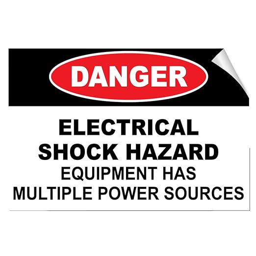 Danger Electrical Shock Hazard Multiple Power Source Label Decal Sticker 7 Inches X 5 Inches