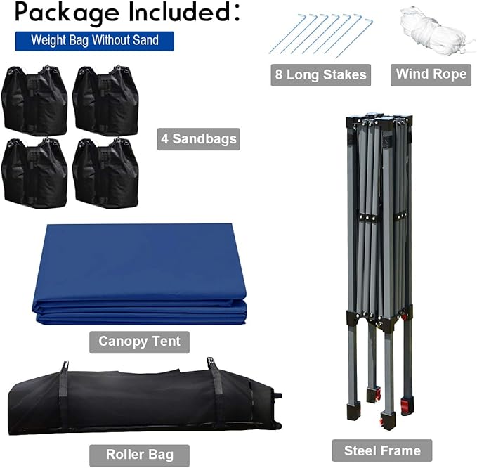 Tangkula 8x8 Ft Pop Up Canopy, Straight Leg Instant Tent Shelter with Wheeled Bag, 4 Sand Bags, 8 Stakes, 4 Ropes, Outdoor Canopy Tent for Camping, Beach, Backyard (Blue)