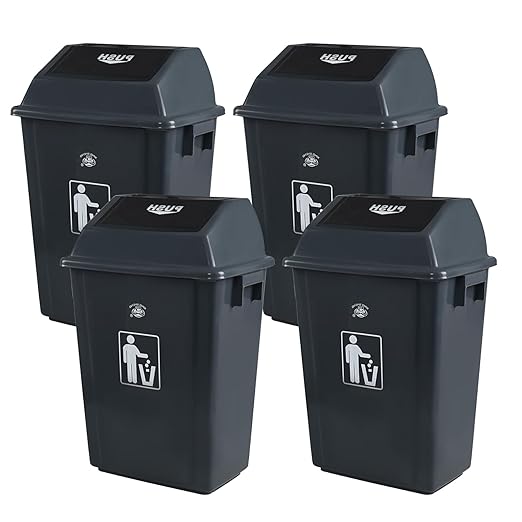 Plastic 15 Gallon Trash Can, 4 Packs Large Kitchen Garbage Bins with Swing Lid