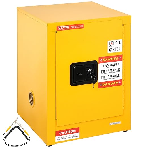 VEVOR Flammable Cabinet 17" x 17" x 22", 12 GalCold-Rolled Steel Flammable Liquid Storage Cabinet, Explosion Proof with 1 Adjustable Shelf 1 Door for Commercial Industrial Use, Yellow