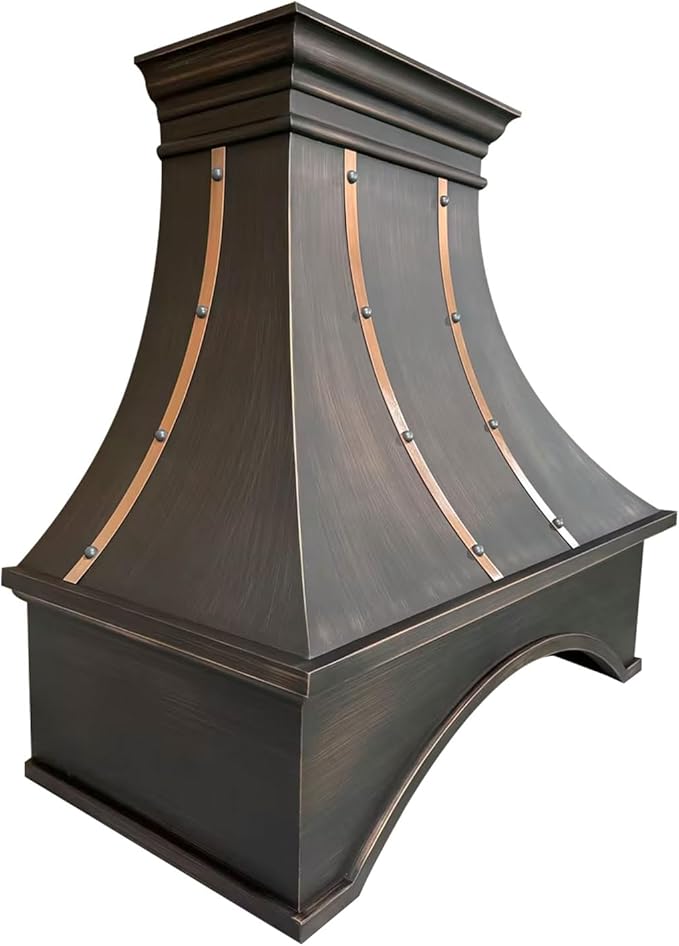 Handmade Copper Range Hood, Custom Kitchen Hood with High Airflow Built-in Range Hood, Antique Copper Stove Vent Hood for Kitchen, 48"W x 36"H Wall Mount, HCW22PC-483622ACLH