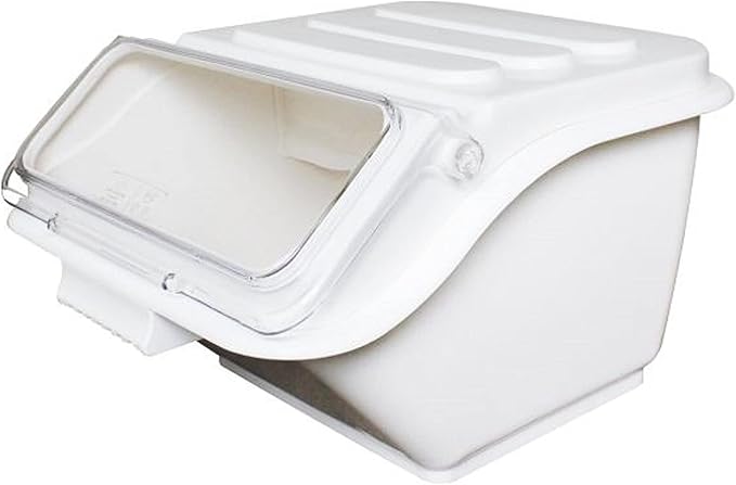 TrueCraftware- 2 Gallon (40 Cups) Shelf Ingredient Bin White with Clear Flip Top Lid & Measuring Scoop- Stackable Plastic Kitchen Pantry Storage Bin for Dry Food Flour Sugar Kitchen Restaurant