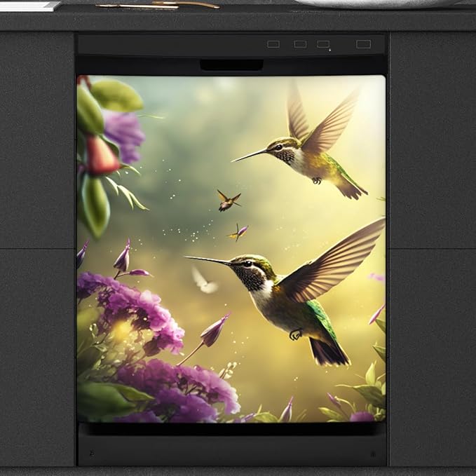 Hummingbird Flower Dishwasher Magnet Cover, Reusable Refrigerator Panel Stickers Microwave Front Door Covers Magnets for Kitchen Home Appliances Holiday Party Decorations 23 X 26 in