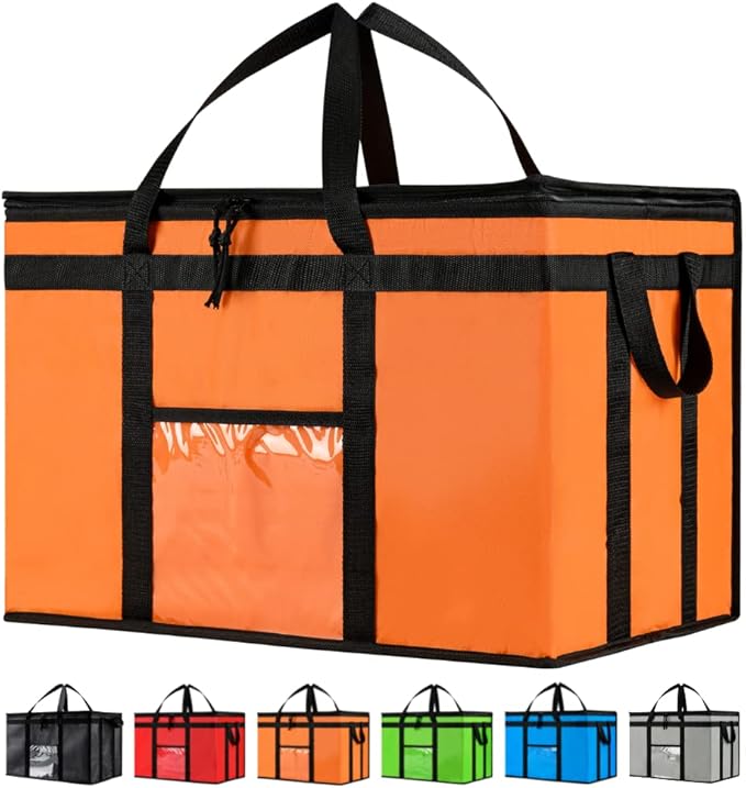 3XL Insulated Cooler Bag and Food Warmer for Delivery & Grocery Shopping with Zippered Top, Orange (1 Pack)