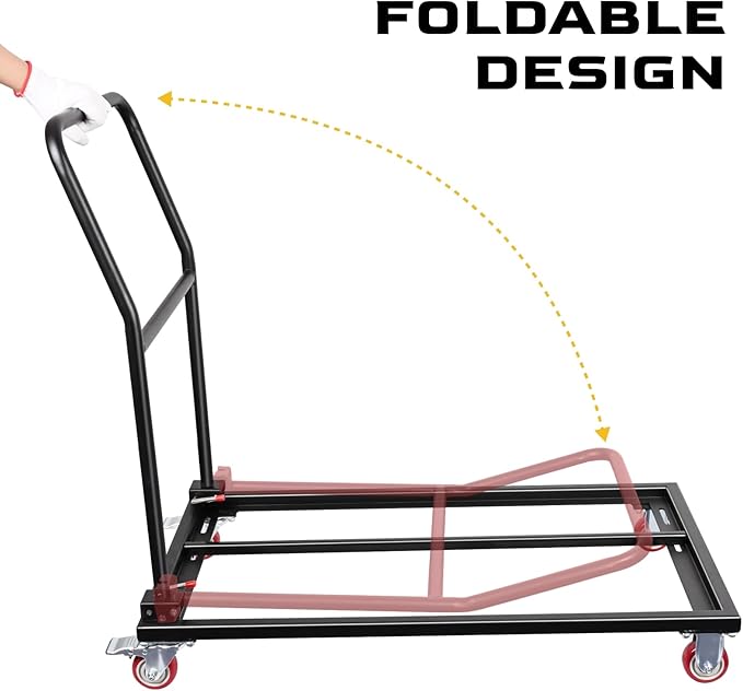 Folding Chair Dolly Cart for 25 Chairs, L-Shape Flat Stacking Chair Cart with 4 Casters, Heavy-Duty Foldable Chairs Rack, 1500lbs Capacity, for Resin, Wood, Plastic Chairs, Black